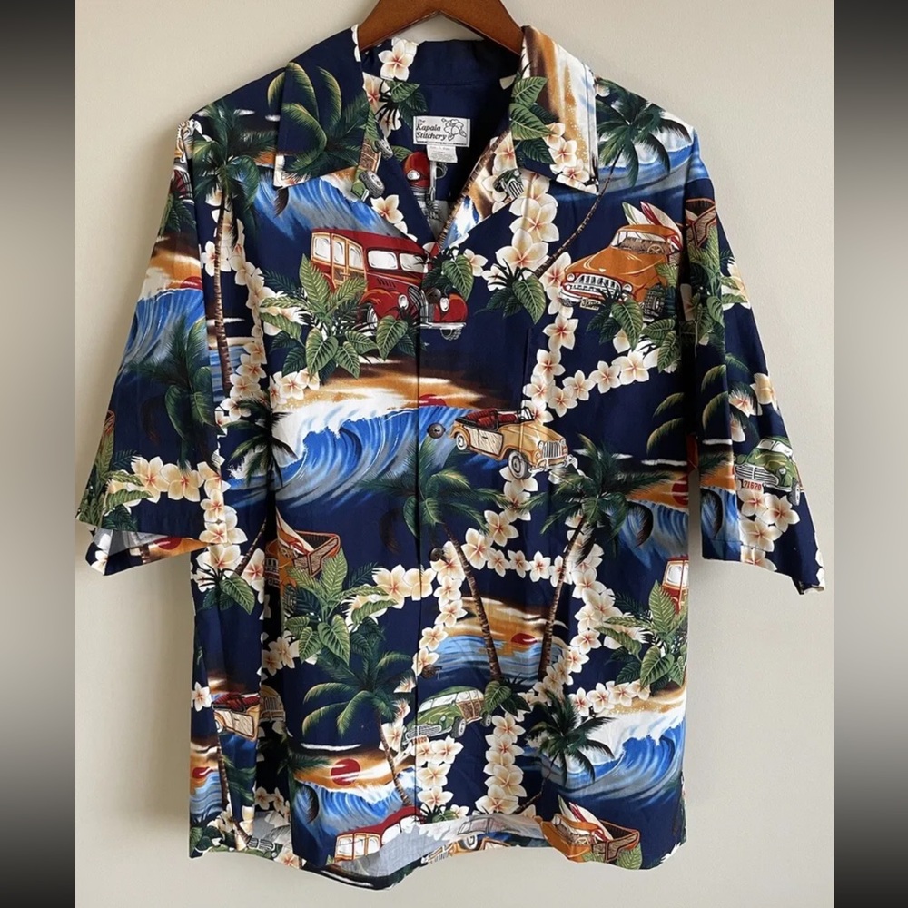 The Kapaia Stitchery Short Sleeve Hawaiian Shirt Kauai Hawaii Men’s Sz XL Aloha